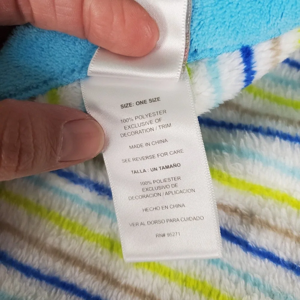 ABSORBA Fleece Baby Blanket Blue Trim Green Blue Brown Stripe Elephants Applique